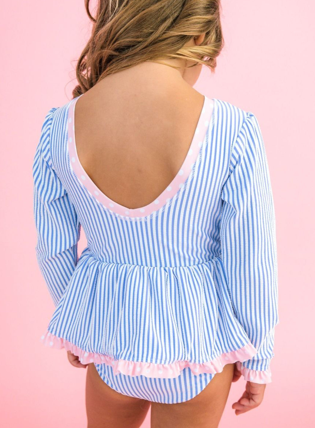 Seersucker Bow Peplum Swimsuit