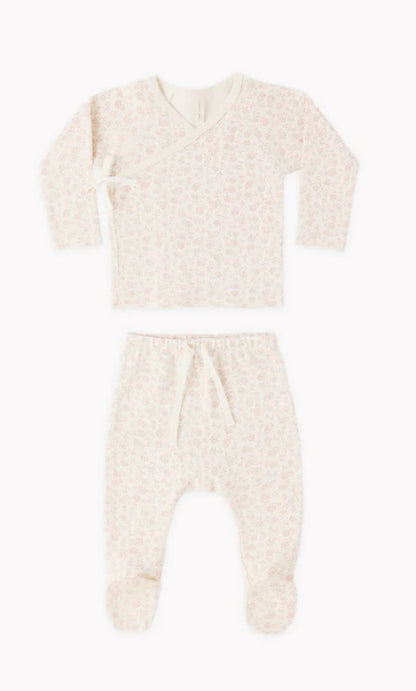 Wrap Top + Footed Pant Set- Ditsy
