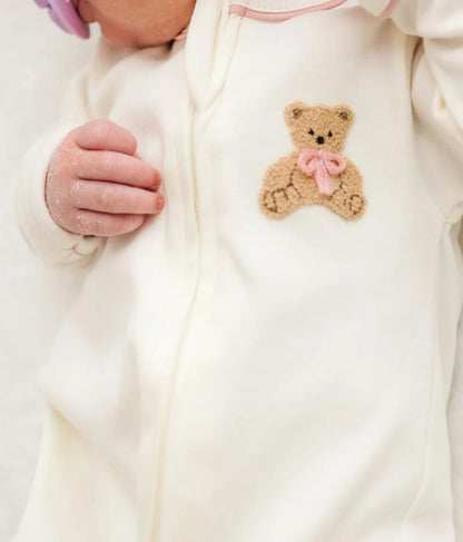 Bear Hugs Zip Footie- Dusty Rose