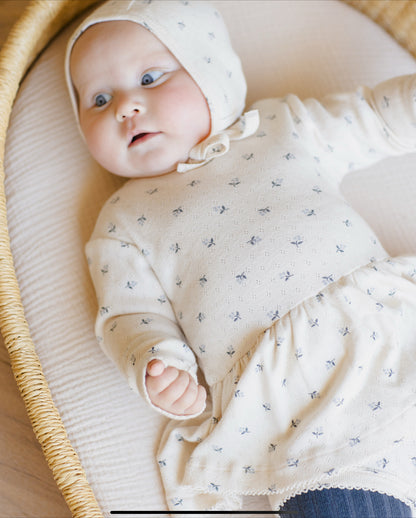 Pointelle Skirted Bodysuit- Blue Ditsy