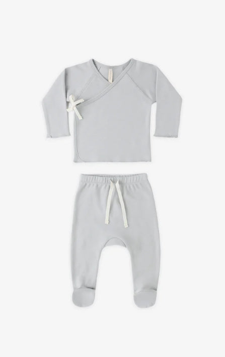 Wrap Top + Footed Pant Set- Sky