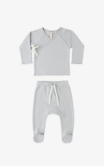 Wrap Top + Footed Pant Set- Sky