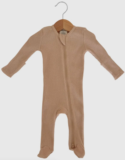 Organic Waffle 2-Way Zip Footie, Tan