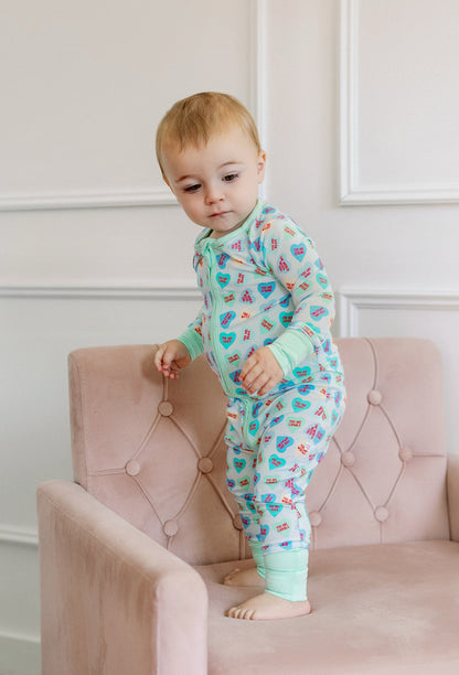 Blue Convo Hearts Zipper Romper