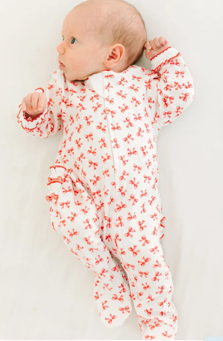 Scarlett Bows Ruffle Footie- Red