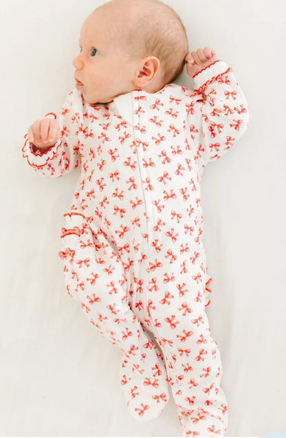 Scarlett Bows Ruffle Footie- Red