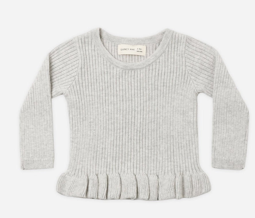 Rib Knit Peplum Top- Heather Fog