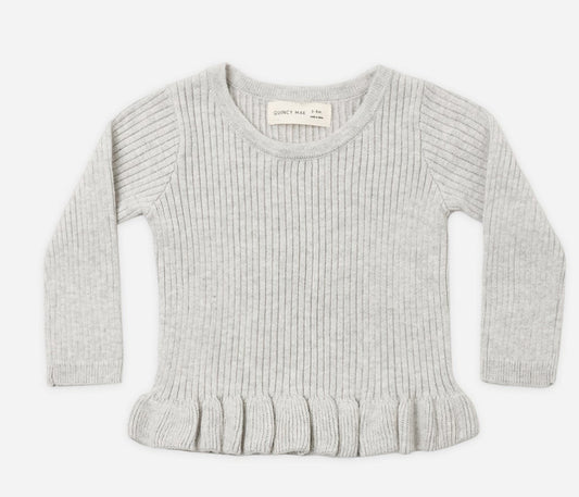 Rib Knit Peplum Top- Heather Fog