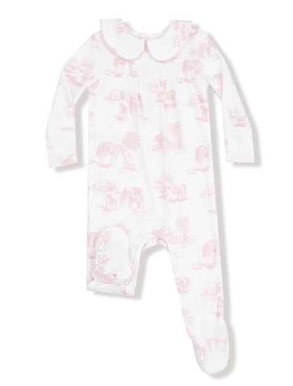 Farm Toile Pink- Two Way Zipper Footie