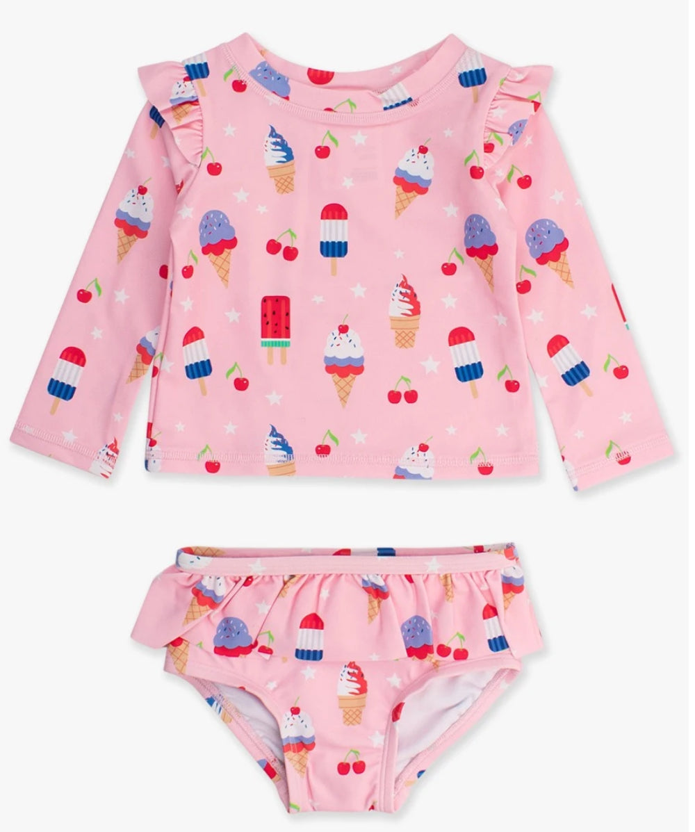 Skirted Flutter Long Sleeve Rash Guard Bikini By RuffleButts