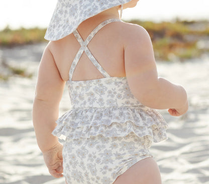 RUFFLED ONE-PIECE SWIMSUIT BLUE FLORAL