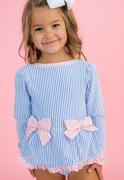 Seersucker Bow Peplum Swimsuit