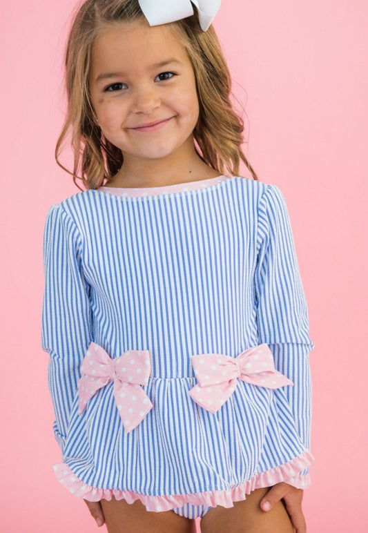 Seersucker Bow Peplum Swimsuit
