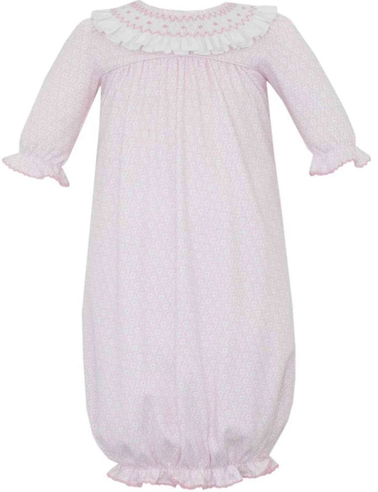 Ivanna- Pink Flower Knit Gown with Smocked Collar