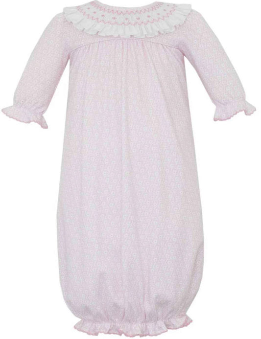 Ivanna- Pink Flower Knit Gown with Smocked Collar