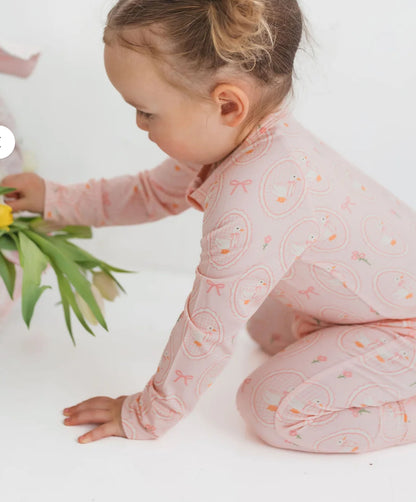 Pink Goose Zipper Romper