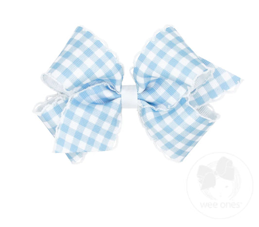 Medium Moonstitch Hair Bow in Millennium Blue Gingham