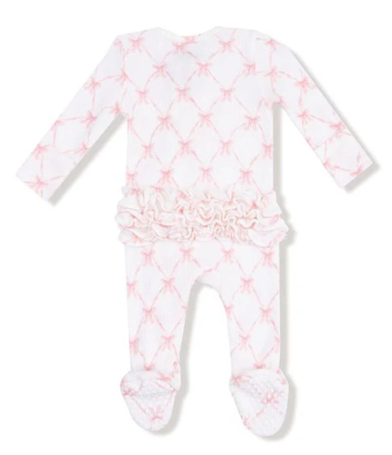 Ribbon Bow Trellis- Two Way Ruffle Zipper Footie