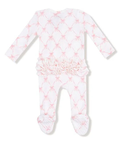 Ribbon Bow Trellis- Two Way Ruffle Zipper Footie