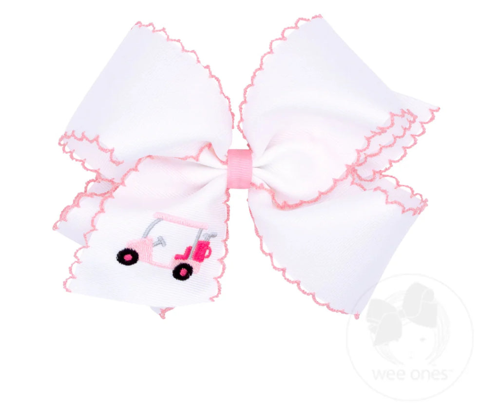 King Golf Green Embroidered Moonstitch Edge Hair Bow