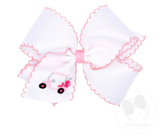 Medium Golf Cart Embroidered Moonstitch Edge Hair Bow