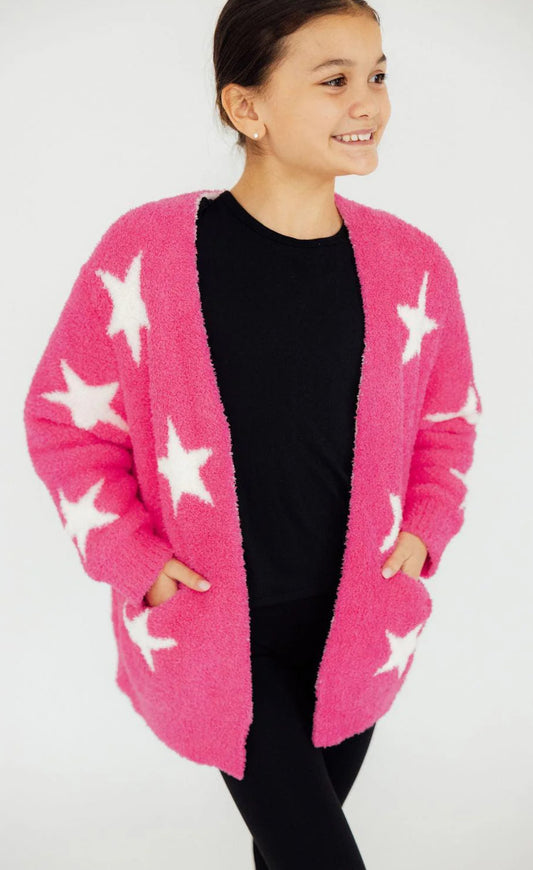 BRIGHT PINK/COCONUT STAR COZY CARDIGAN