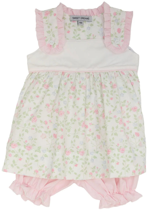 Ruffle Shoulder Floral Print Bloomer Set