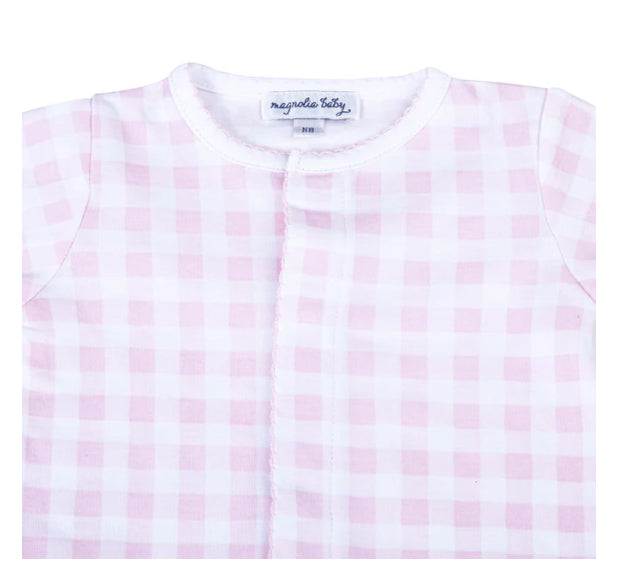 Baby Check Footie Pajamas- Pink
