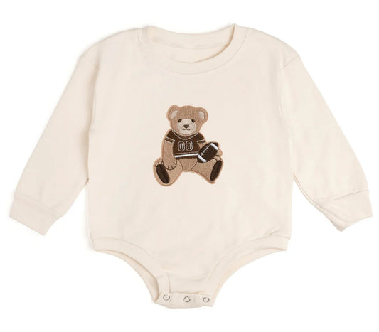 Teddy Bear Patch Long Sleeve Romper