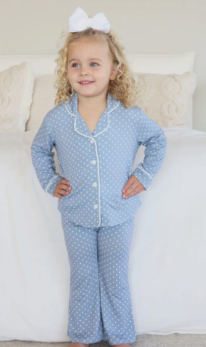 Two Piece Flare Lounge Set- Blue Dots