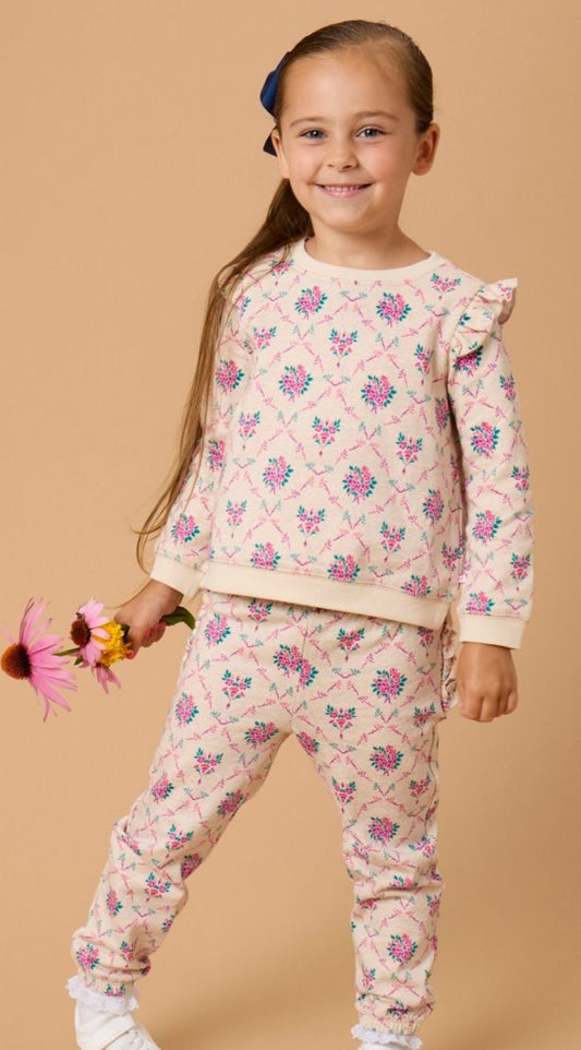 Heather Oatmeal Bouquets Flutter Sweatshirt Jogger Set