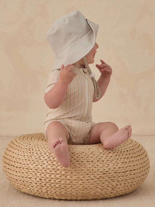 Smocked One- Piece Swimsuit Blue & Butterscotch Stripe