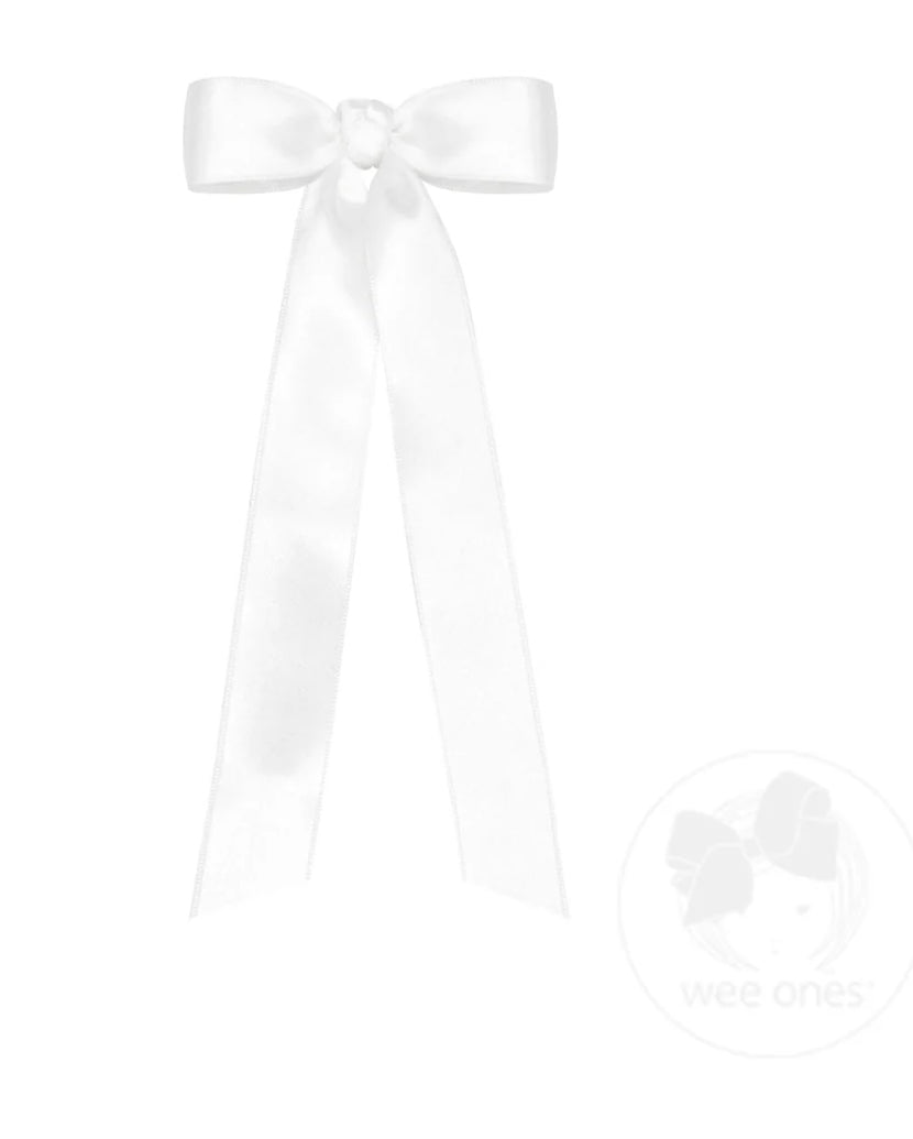 Mini Moonstitch Bow With Tails- White Satin