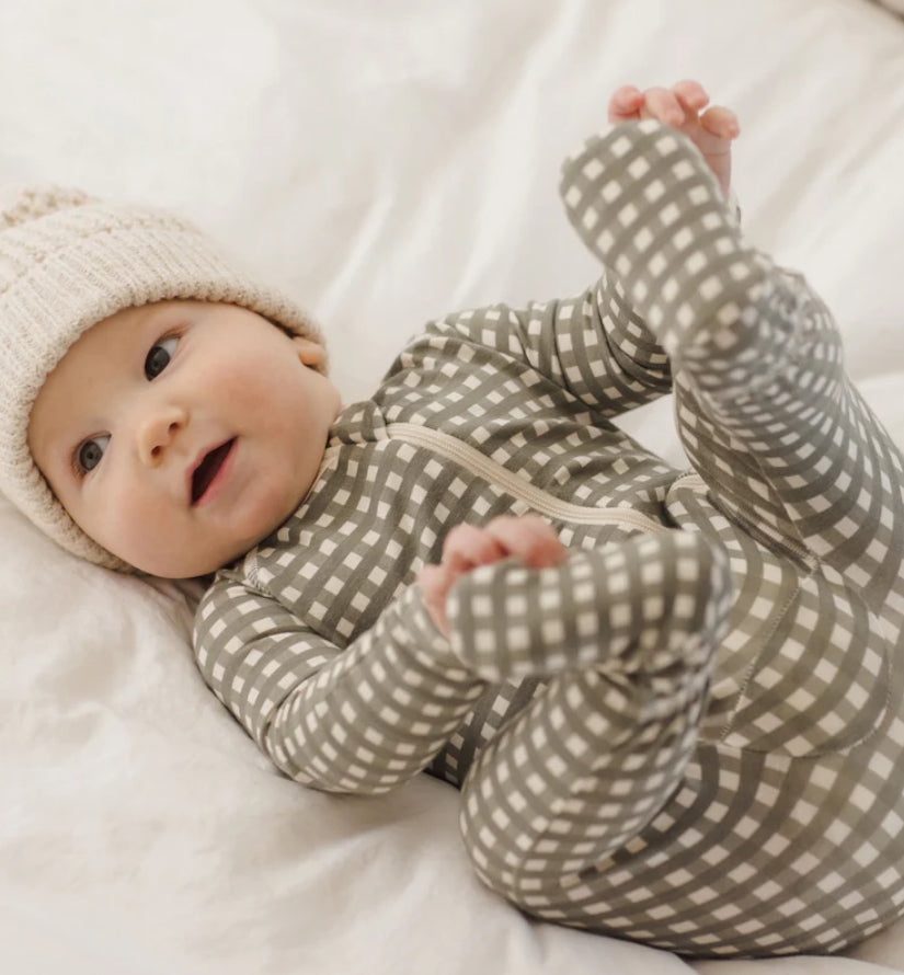 Bambo Zip Footie- Forest Check