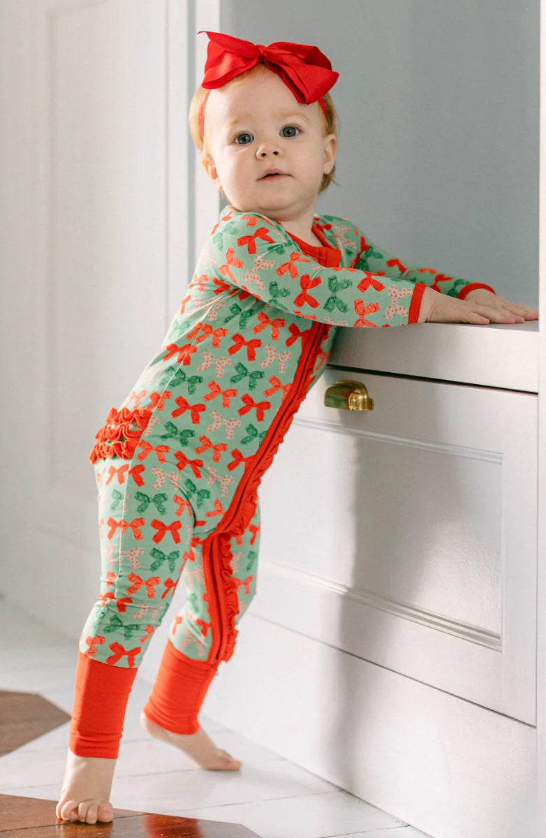 Christmas Bows Ruffle Romper