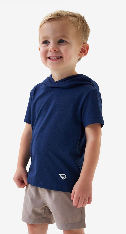Short Sleeve Performance Hoodie- Navy