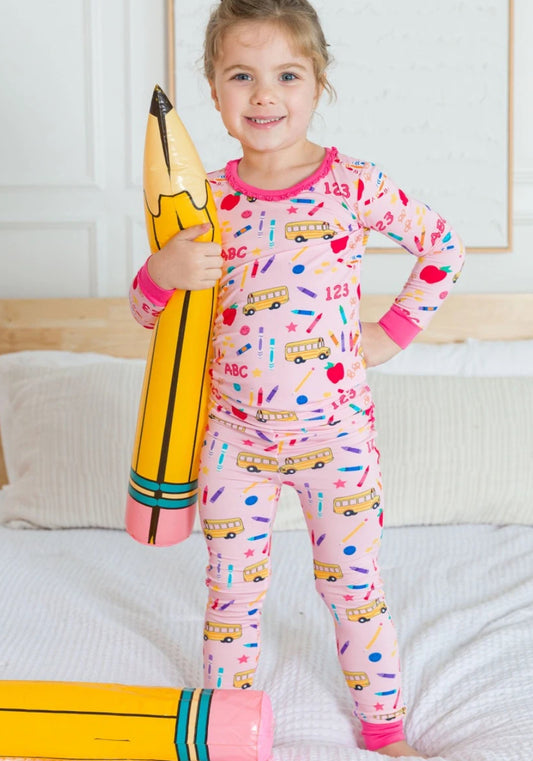 Pink School House Bamboo Pajama Set