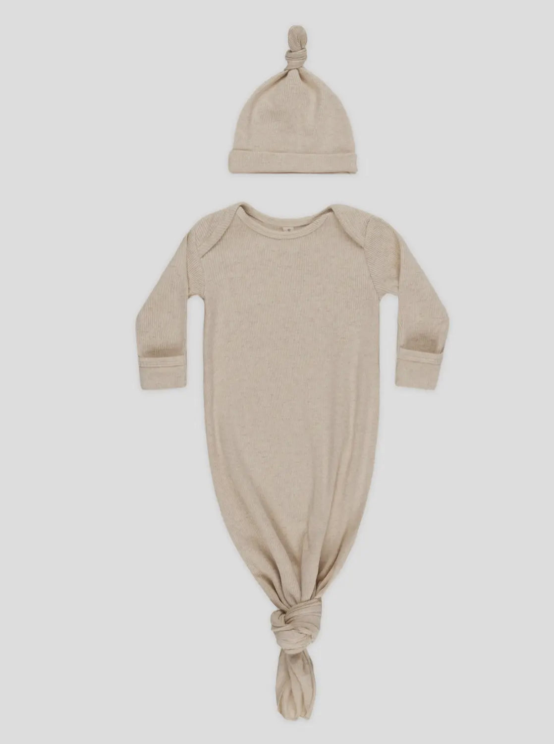 Knotted Baby Gown + Hat- Taupe
