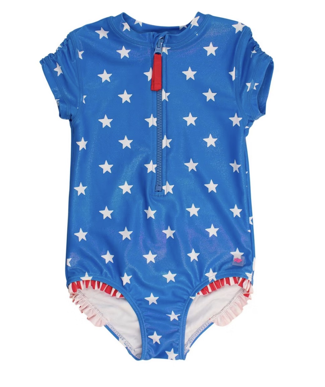 Shimmer Stars and Stripes short sleeve rash guard swimsuit