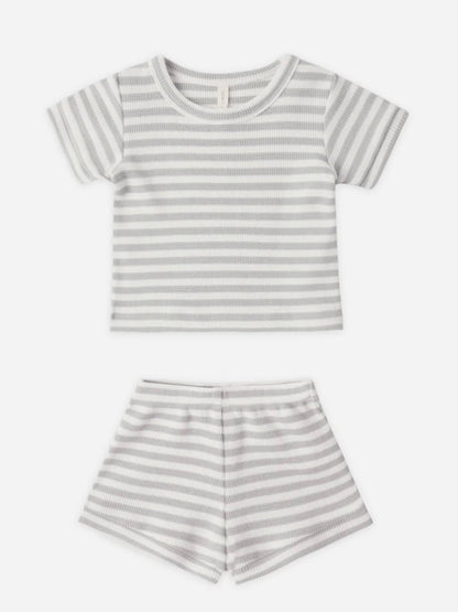 Waffle Shortie Set- Sage Stripes