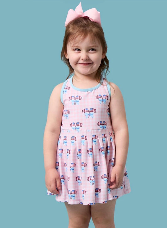 Active Dress & Bike Short Set- Pink Patriotic Gingham