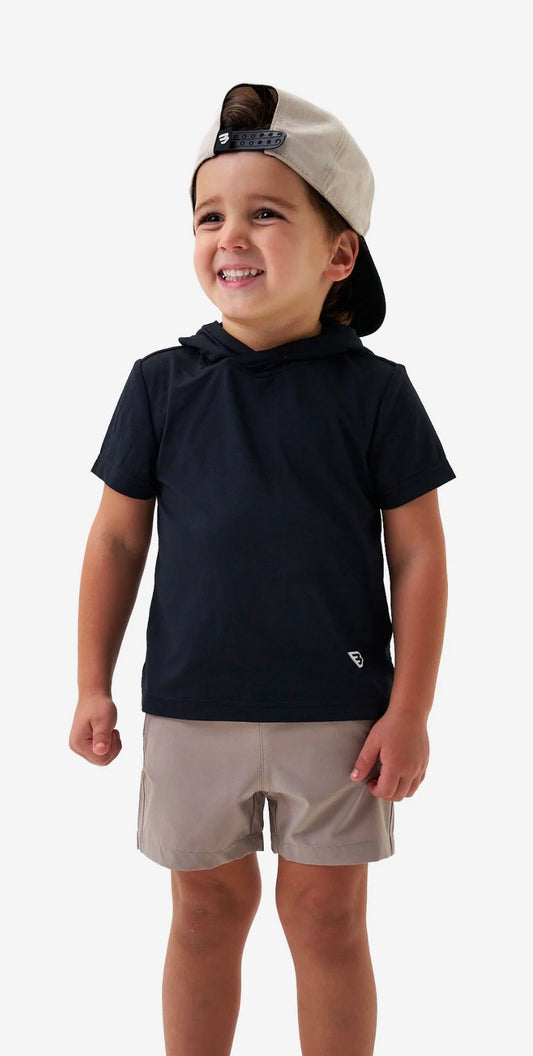 Short Sleeve Performance Hoodie- Black