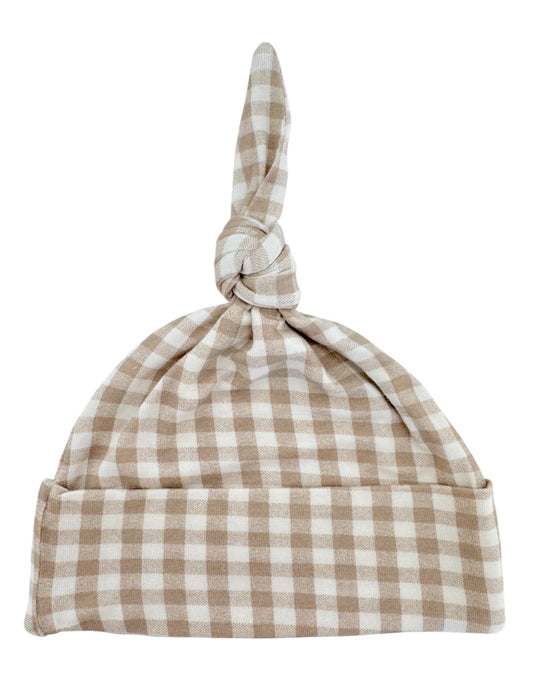 Knot beanie, Tan Gingham