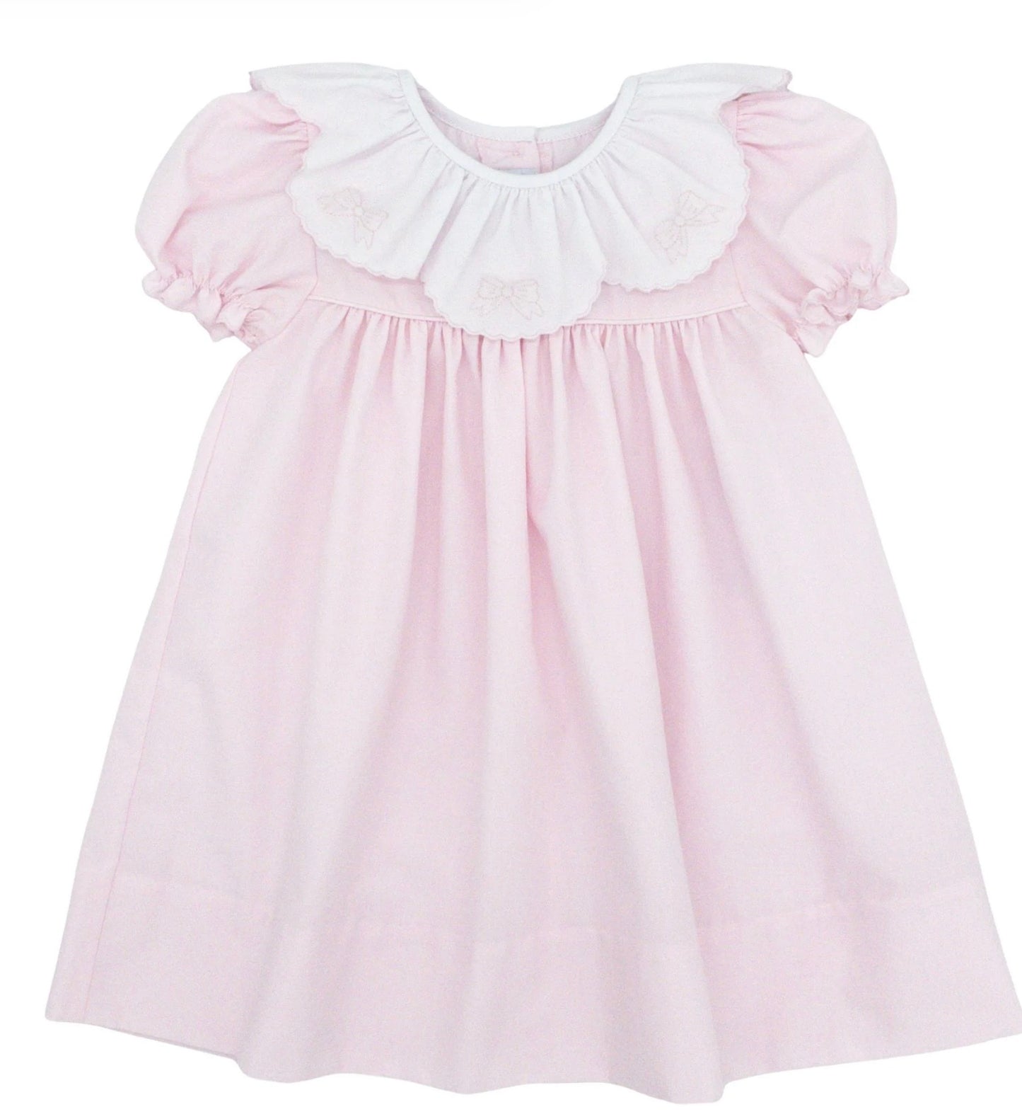 Pink Bows- Dress with Ruffle Collar