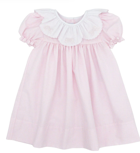 Pink Bows- Dress with Ruffle Collar