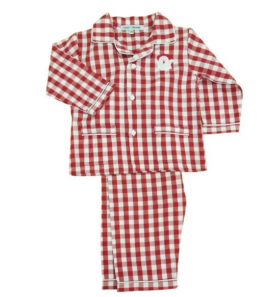 Red Gingham Santa Embroidered Pajama Set