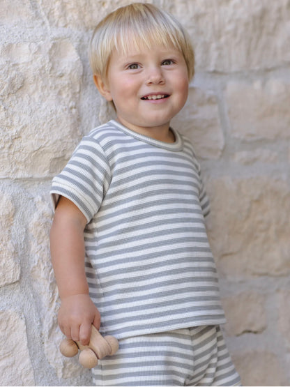 Waffle Shortie Set- Sage Stripes