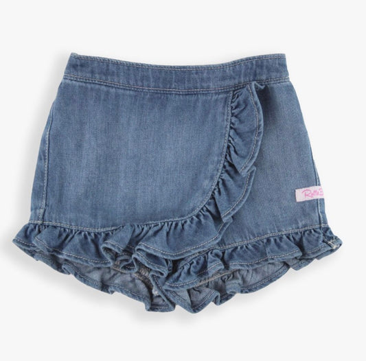 Stretch Denim Ruffle Skort