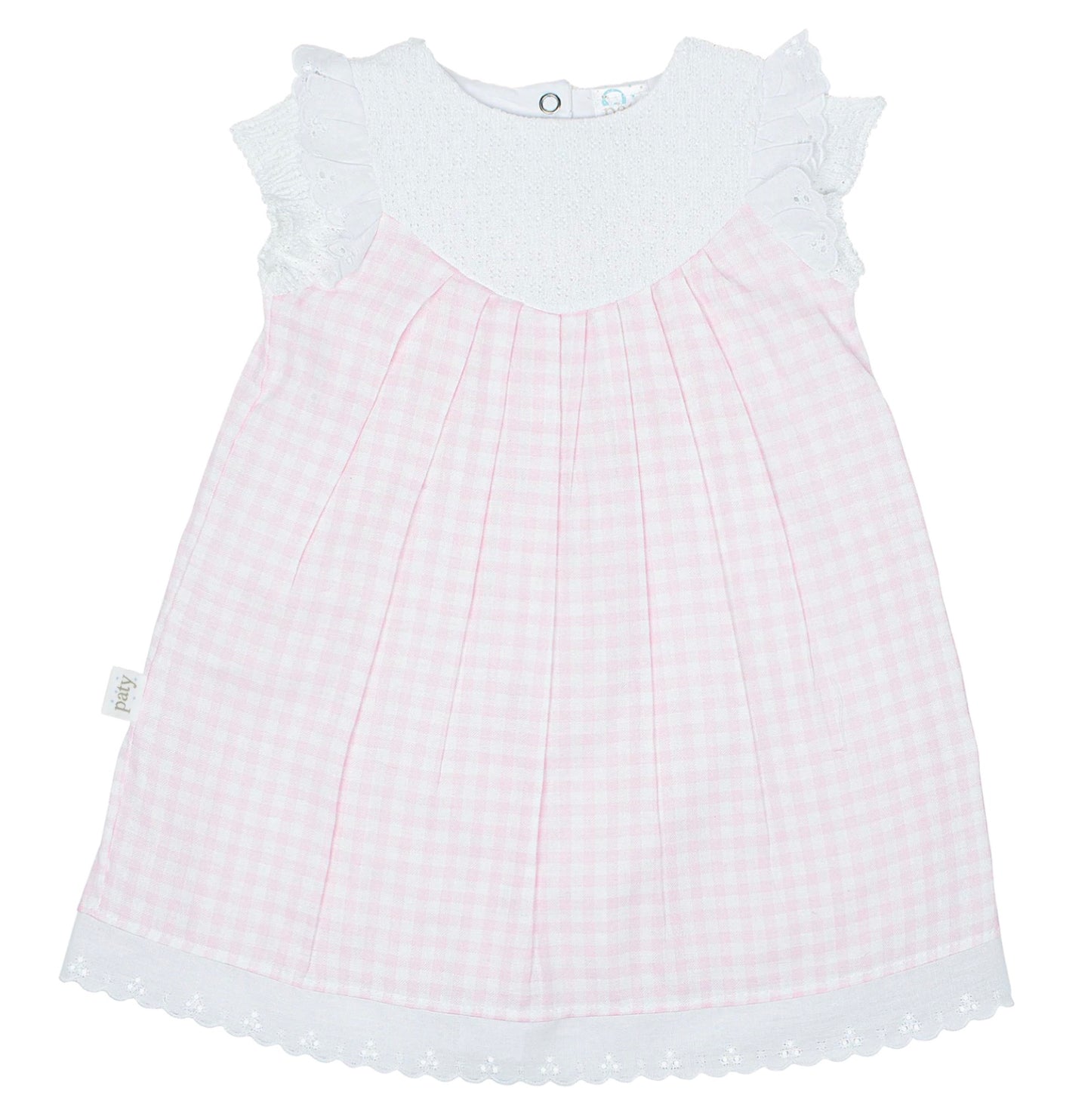 Paty Knit Baby Dress with Gingham Skirt and Eyelet Flutter Sleeves
