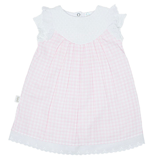 Paty Knit Baby Dress with Gingham Skirt and Eyelet Flutter Sleeves
